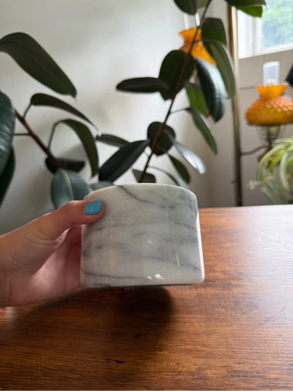 Marble Round Coaster Set with Holder - Gray Marble